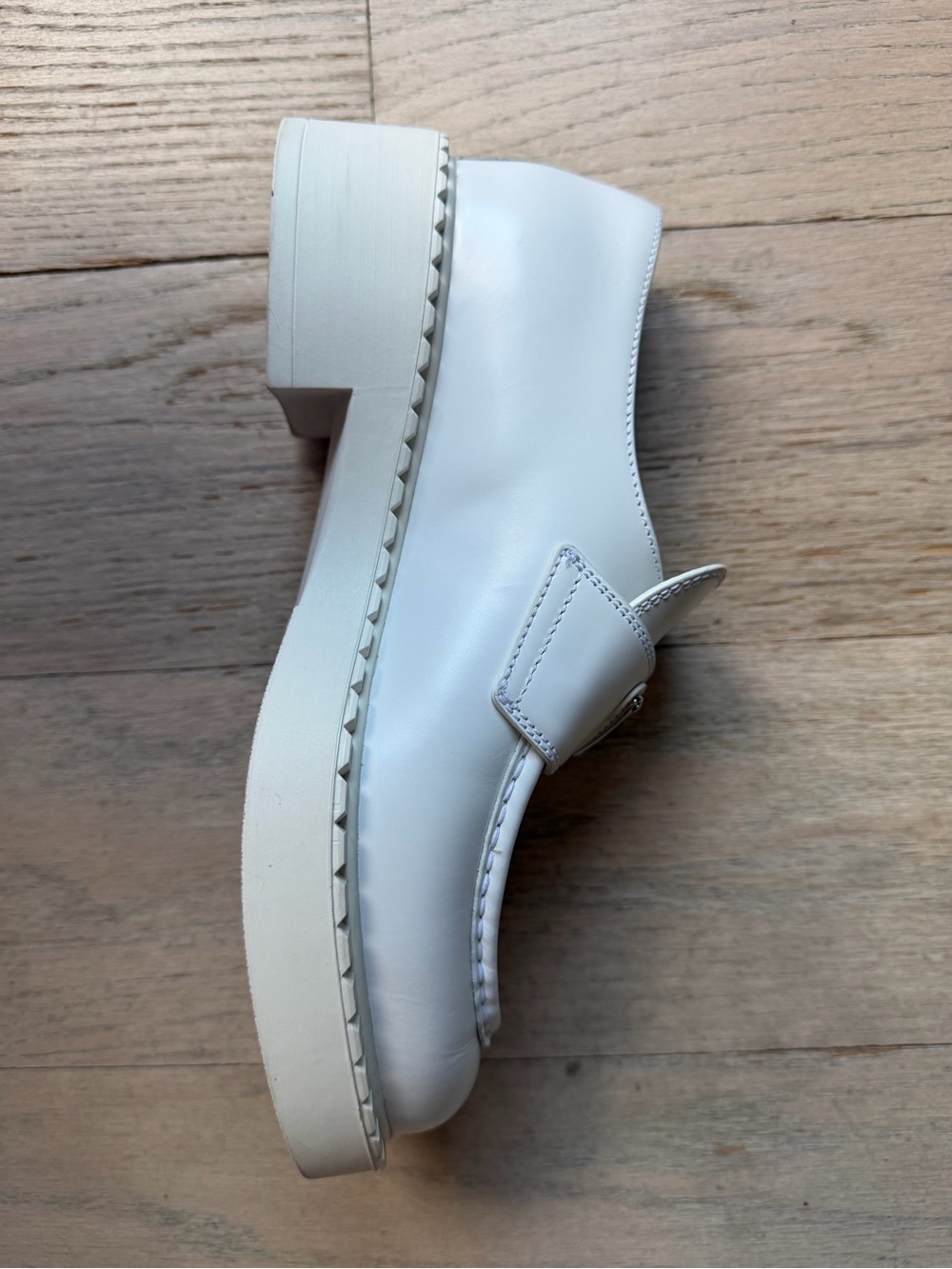 Authentic Prada Triangle White Leather Loafers - Picture 11 of 16